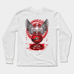 Cross Tribal Winged Heart Long Sleeve T-Shirt